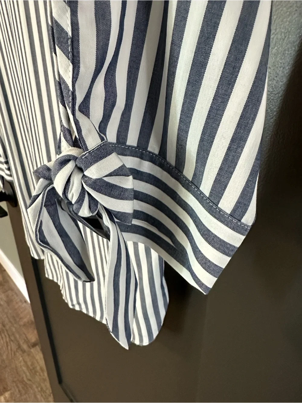 J.Crew Collared Tie-Sleeve Popover Shirt in Navy/White Stripe